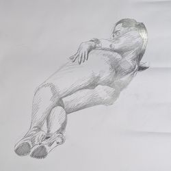 A pencil sketch of a woman lying down, facing away from you in heels