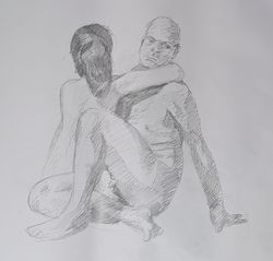A pencil sketch of a man and a woman together