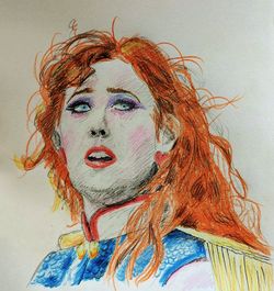 A colourful pencil drawing of Chappell Roan
