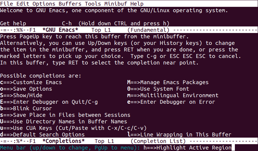 Emacs running on Ubuntu