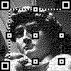 A less noisy Floyd-Steinberg dithered picture of Michaelangelo's David, with QR code patterns on top