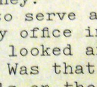 A close-up of a book in a typewriter-style font. Each character is effectively in one cell of a square grid, except in the word 'office', where the 'fi' characters have combined into a ligature, and take up one space, as if the typewriter has an 'fi' key.