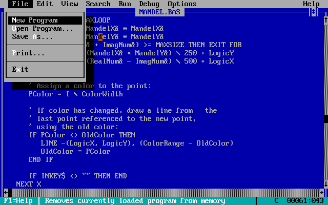 Microsoft QuickBASIC running on Dosbox